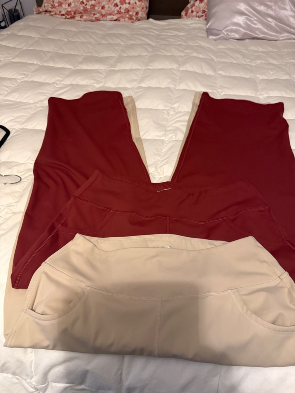 Women’s Two-Tone Track Joggers - Red & Beige